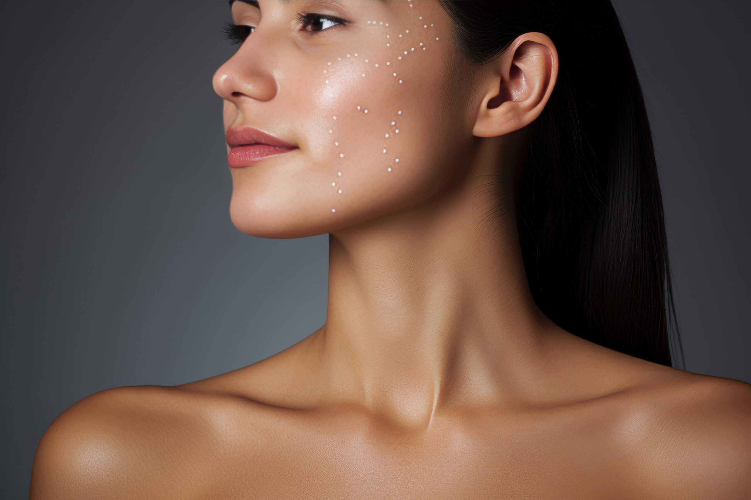 Woman with facial laser treatment mapping dots