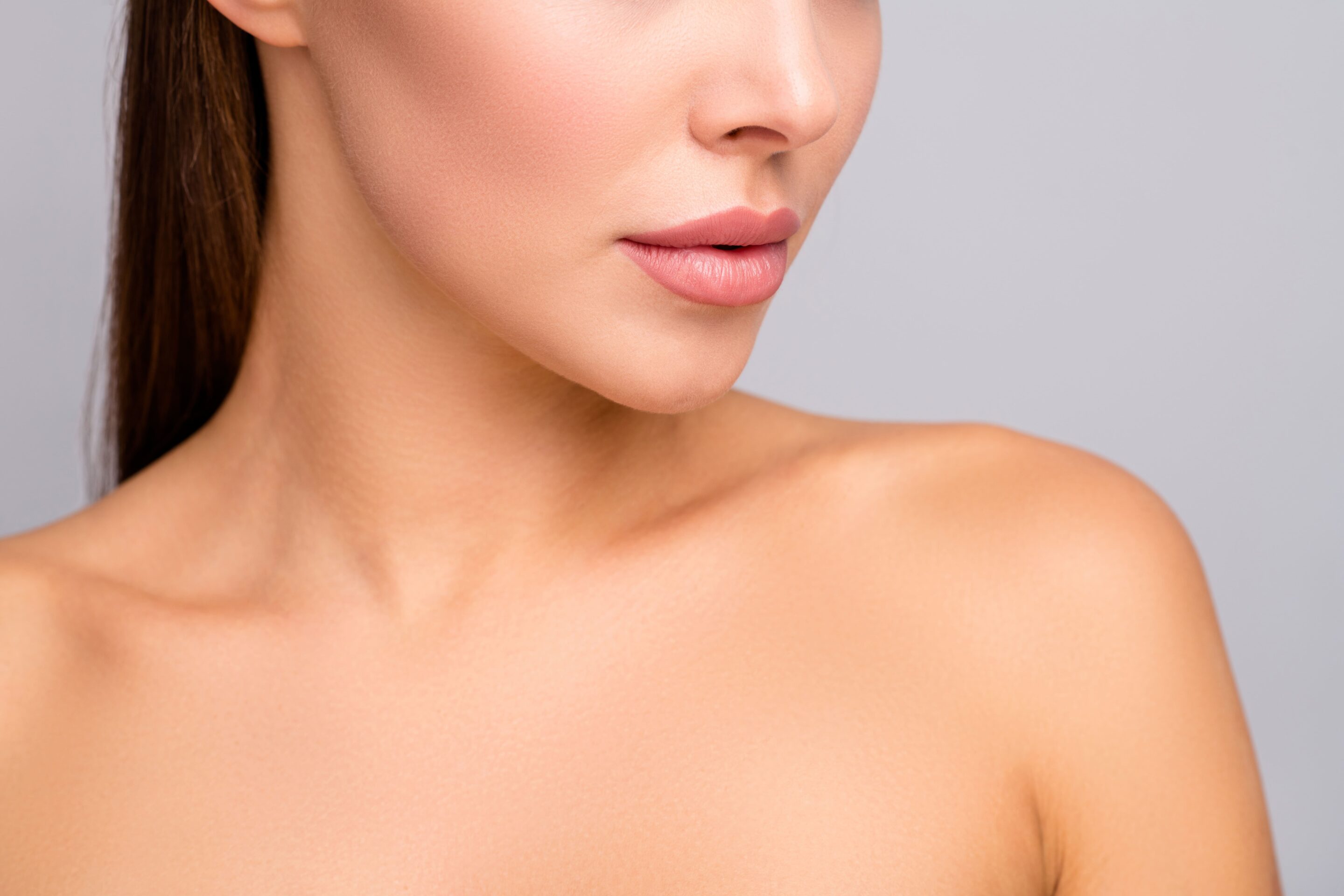 Closeup cropped profile photo of attractive lady